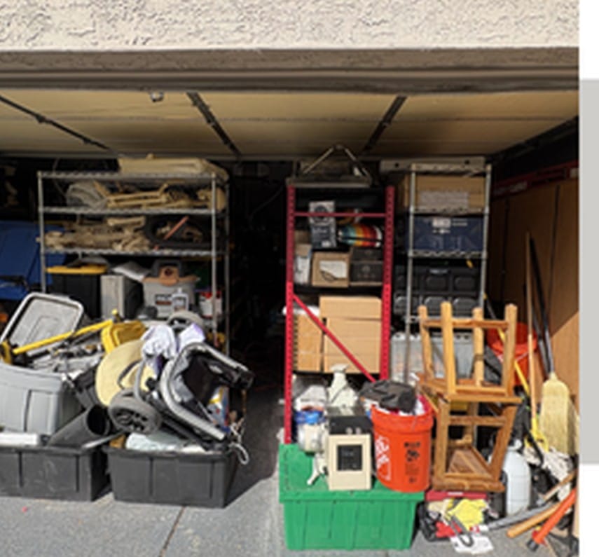 A Phoenix garage before Garage Gals: packed wall to wall with clutter